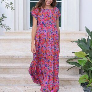 NEW Natural Life Berkley Maxi Dress, Rust Orchid Pink M